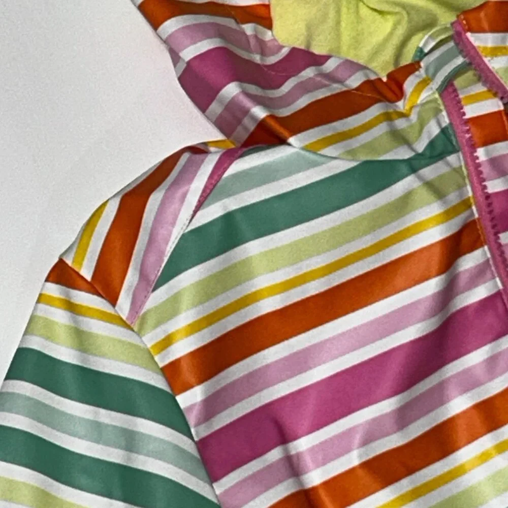 Cat & Jack Girls Hooded Rain Jacket XL 14 Striped Pink Green Orange 1696
